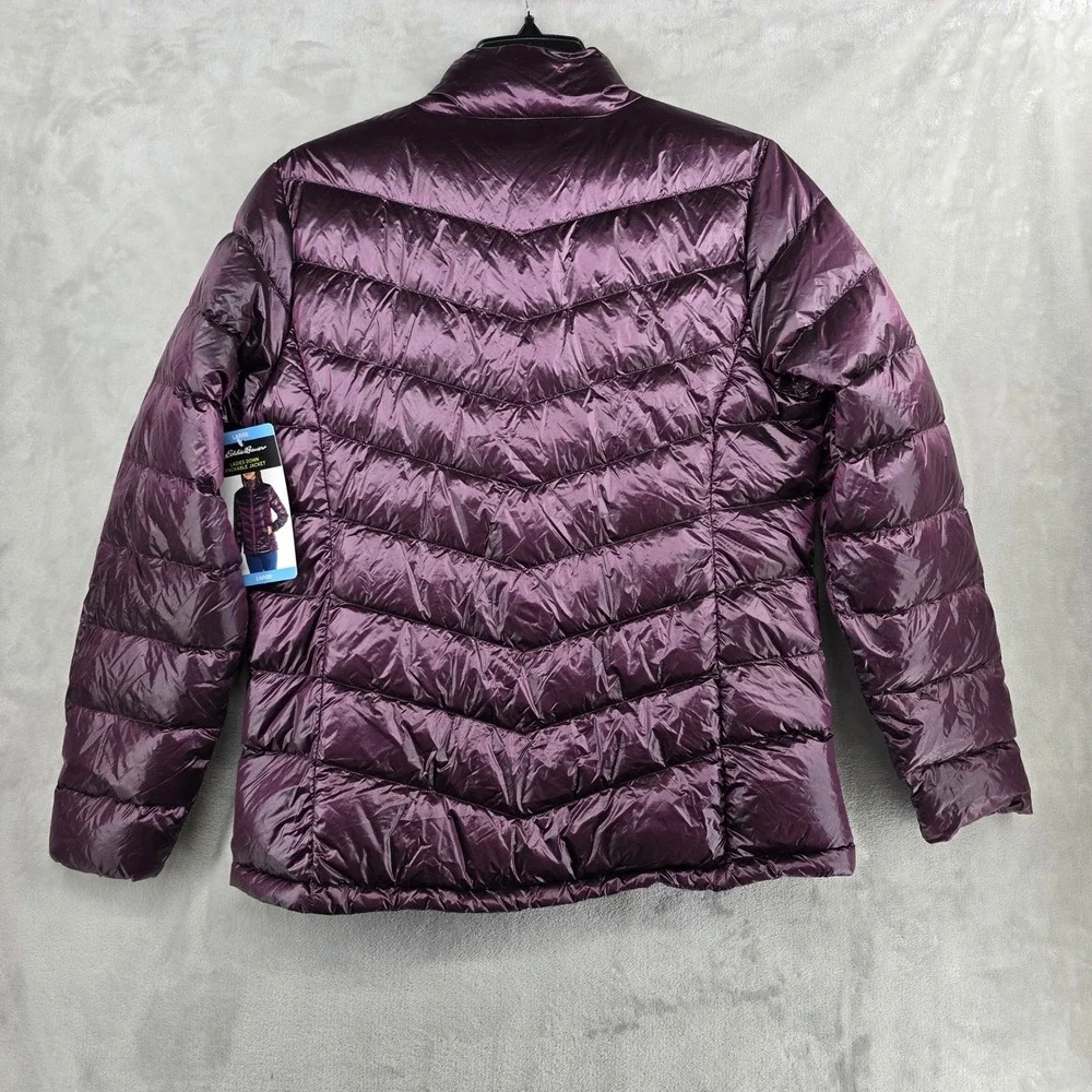 Eddie Bauer Ladies Down Packable Jacket Iridescent Plum 650 Fill Power Large New